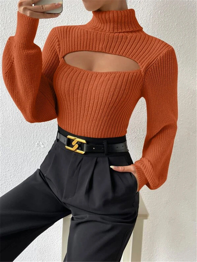 Women's Sexy Loose Turtleneck Hollow Out Outerwear Sweaters