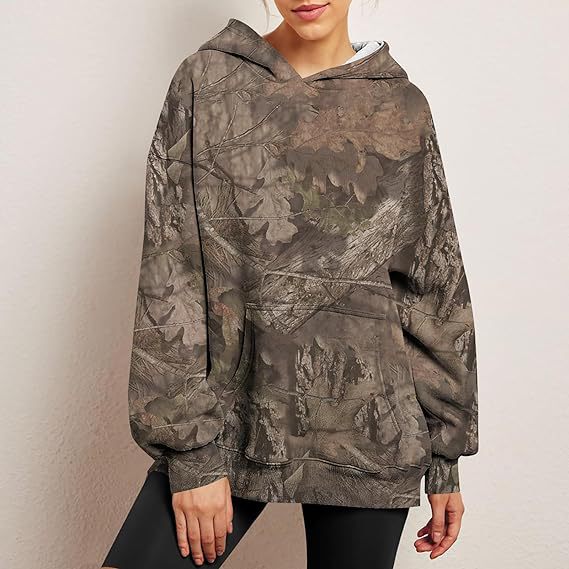 Women's Camouflage Hoodie Maple Leaf Print Oversized Sweaters