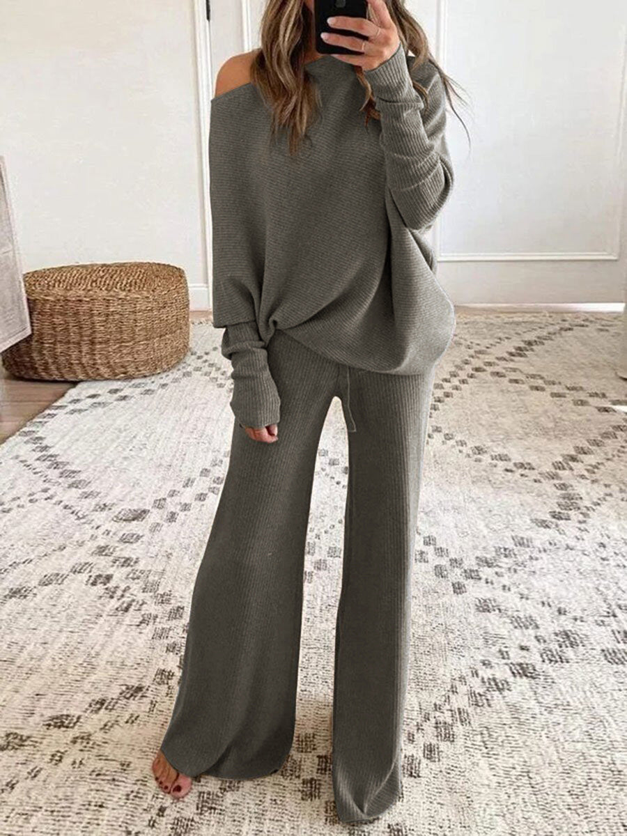 Women's Solid Color Round Neck Long Sleeve Casual Suits