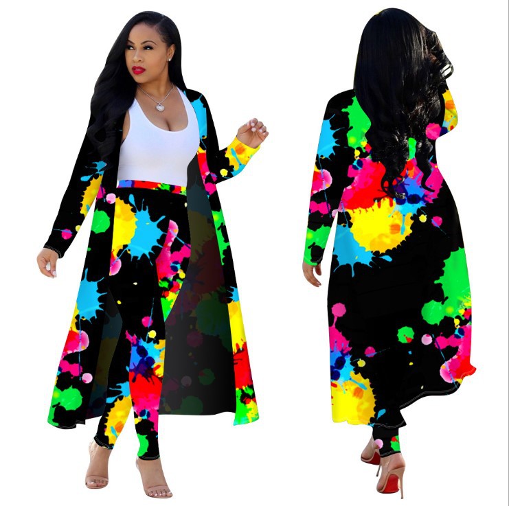 Women's New Long-sleeved Printed Cloak Two-piece Suits