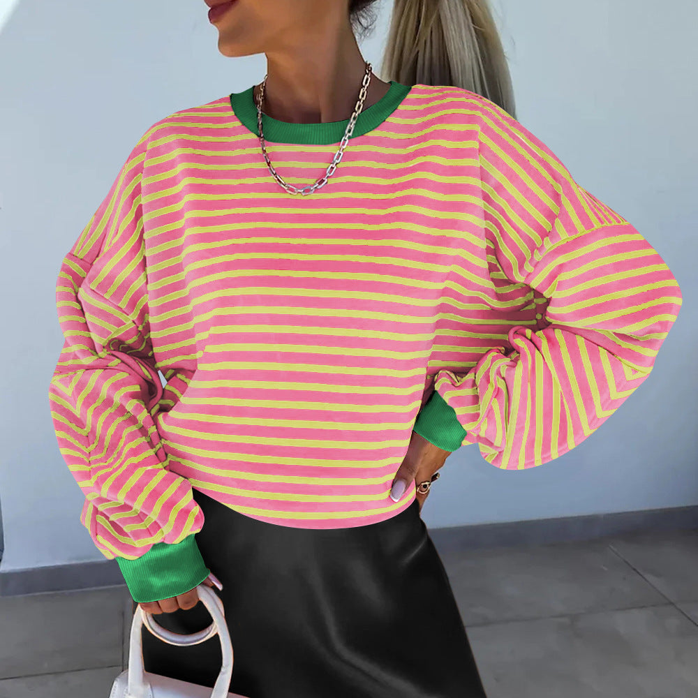 Women's Fashion Striped Round Neck Casual Warm Pullover Sweaters