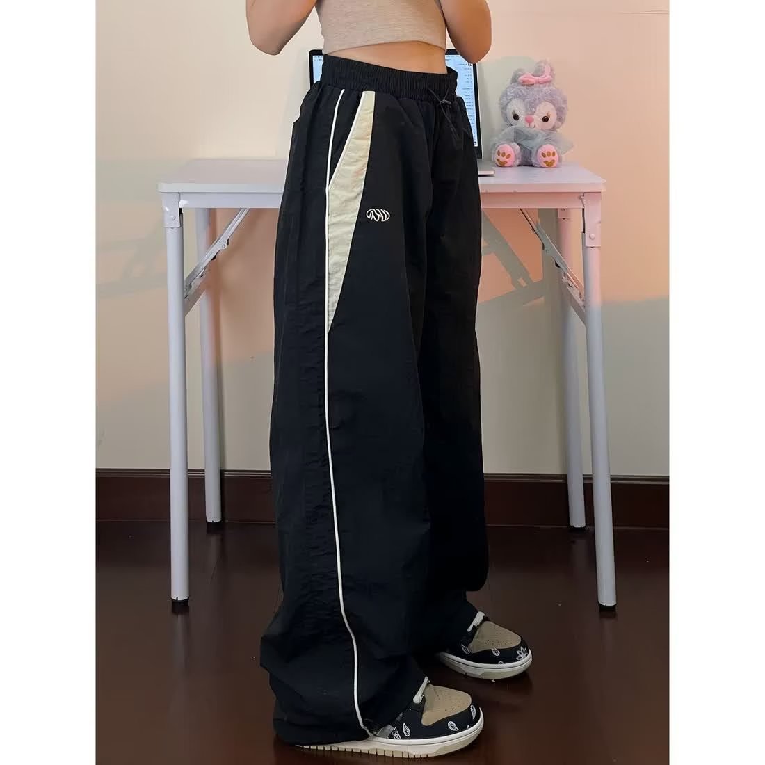 Pantalon de jogging taille élastique style hip-hop ample et haut