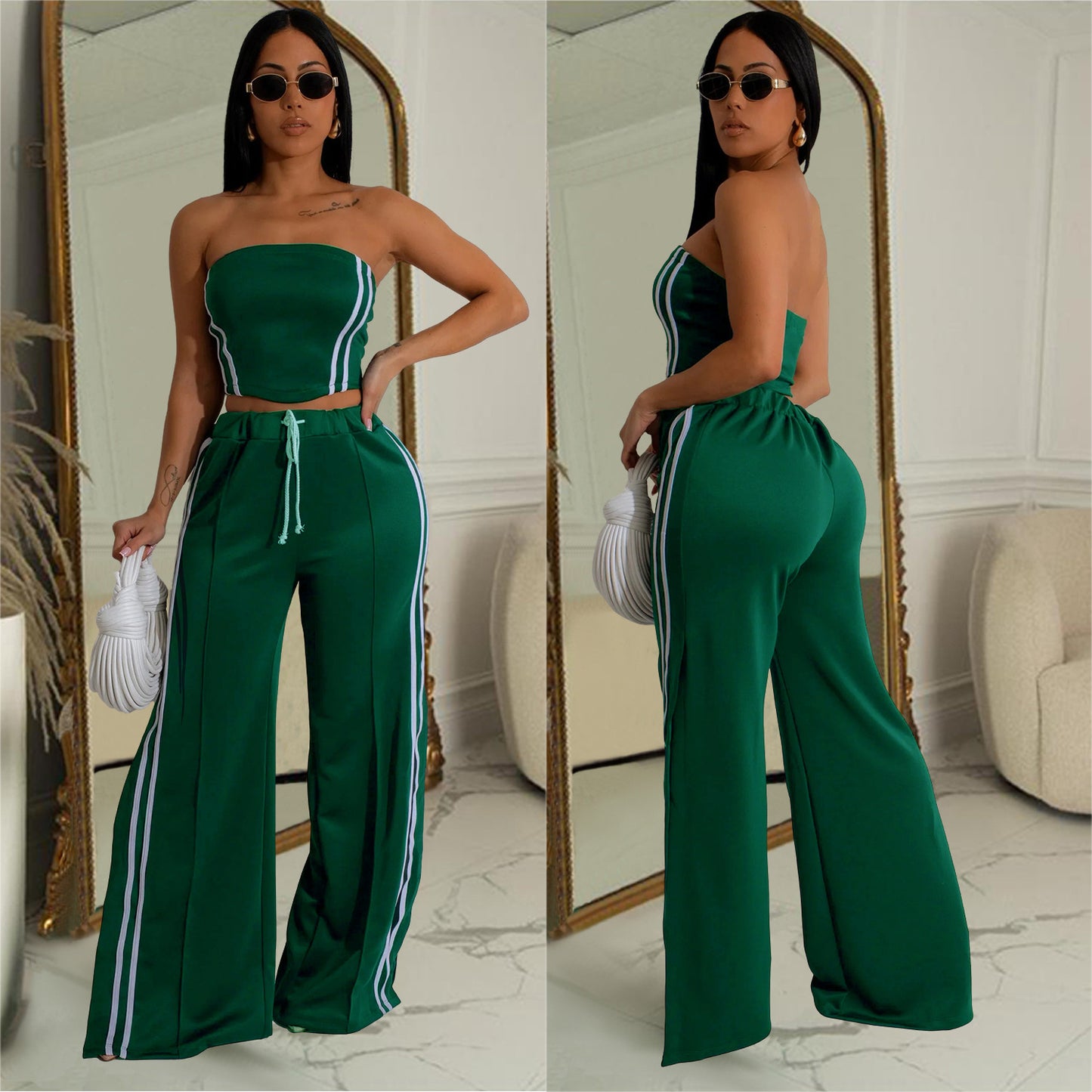 Women's Fashion Wear Solid Color Sleeveless Two-piece Suits