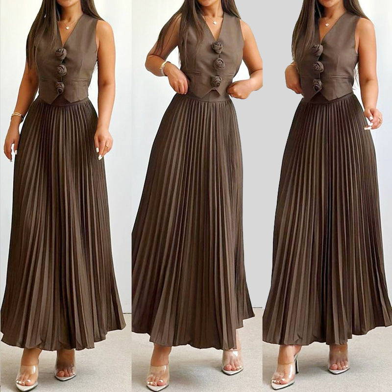 Women's Summer Sleeveless Half-length Pleated Long-sleeved High-grade Suits