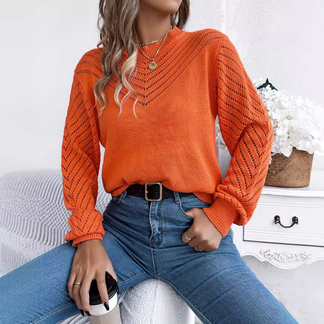 Women's Solid Color Round Neck Lantern Sleeve Sweaters