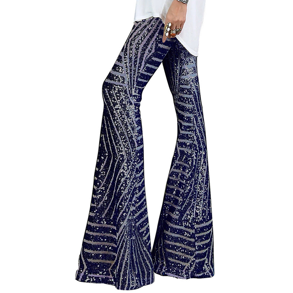 Pantalon taille haute ample décontracté à paillettes pour femme