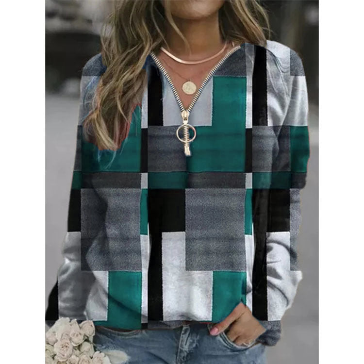 Fashion Women's Creative Plaid Fleece Pullover Sweaters