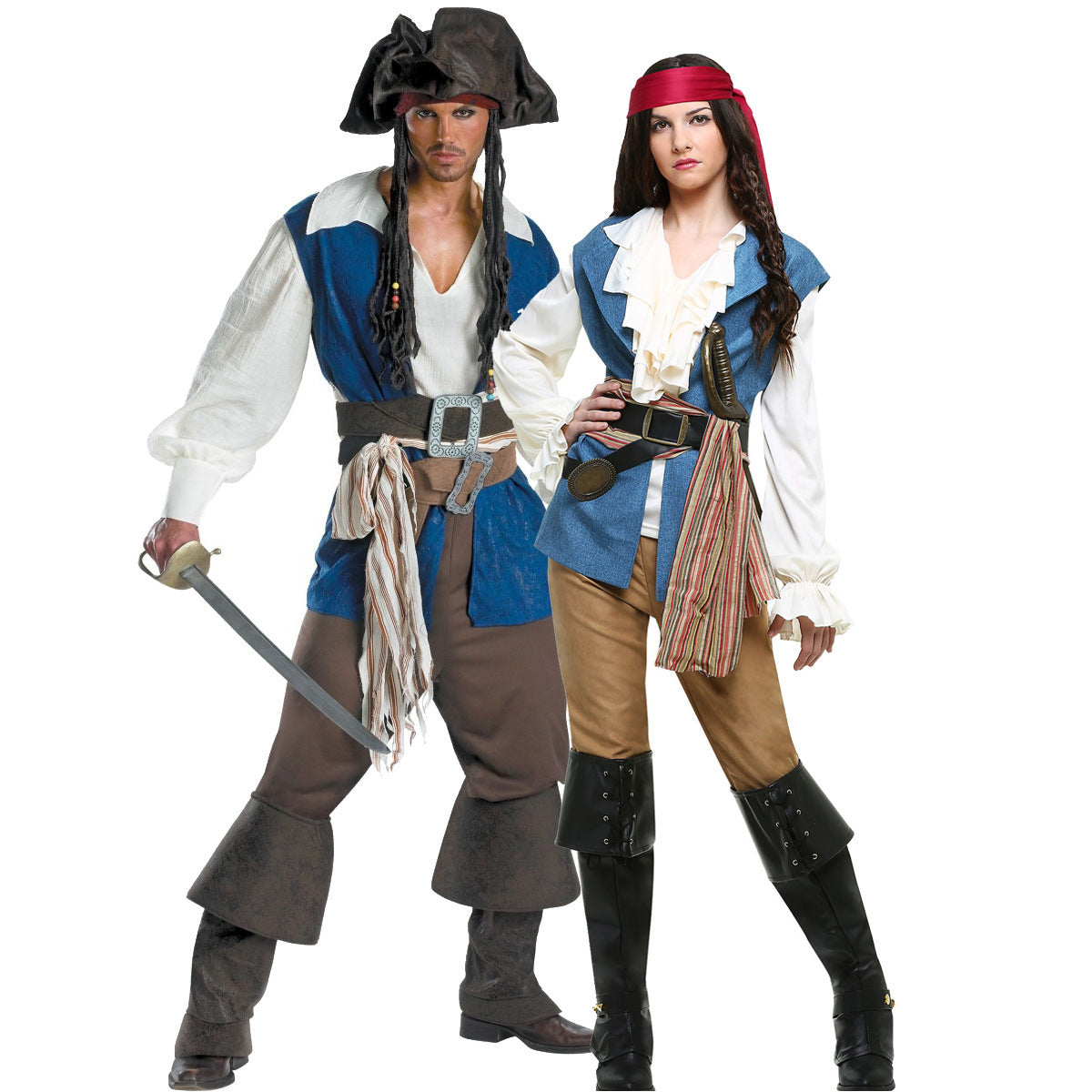 Costumes de capitaine de bateau pirate des Caraïbes pour hommes, jeu d'Halloween