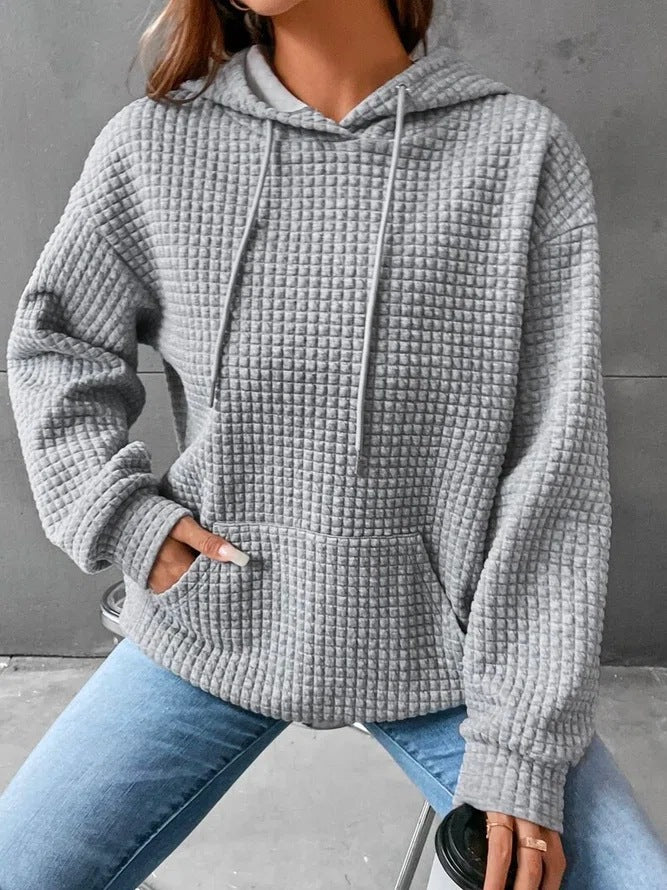 Women's Waffle Round Neck Long-sleeved Solid Color Sweaters