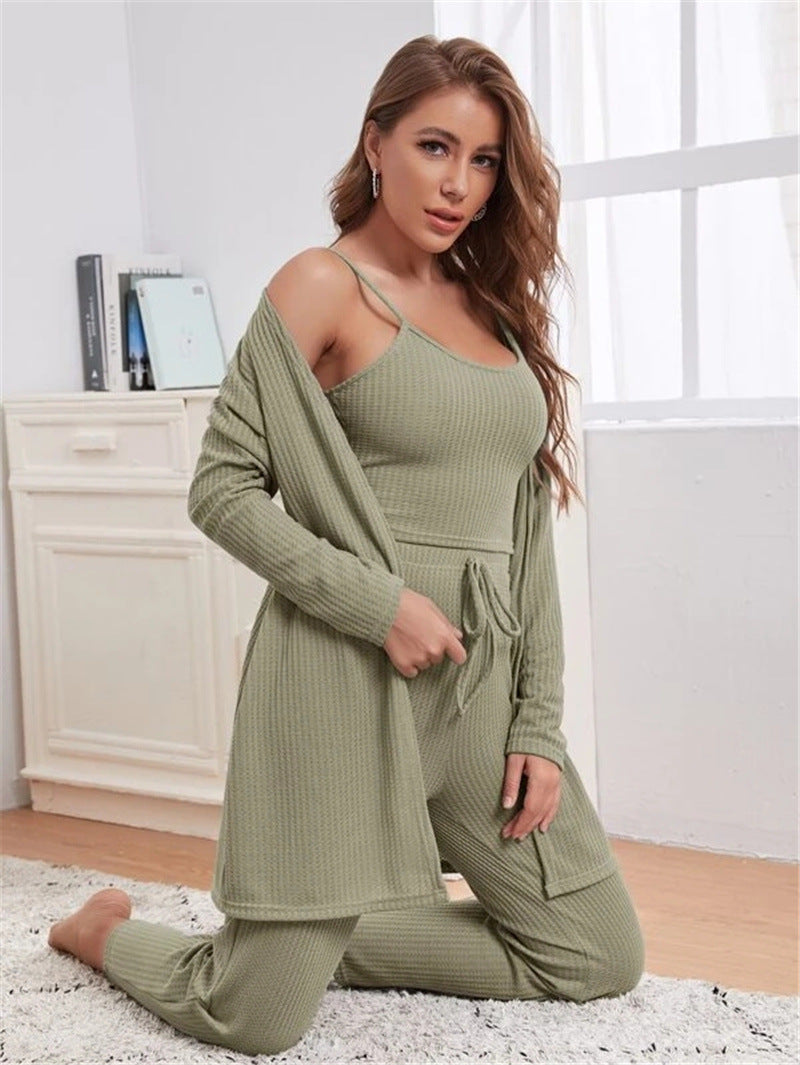 Women's Knitted Suspenders And Trousers Robe Pajamas Suits