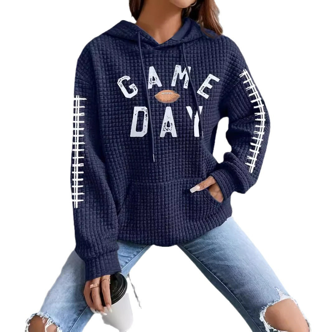 Women's Waffle Match Day Letter Print Round Sweaters