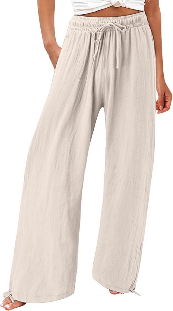 Pantalon décontracté pour femme Pantalon large en dentelle de couleur unie