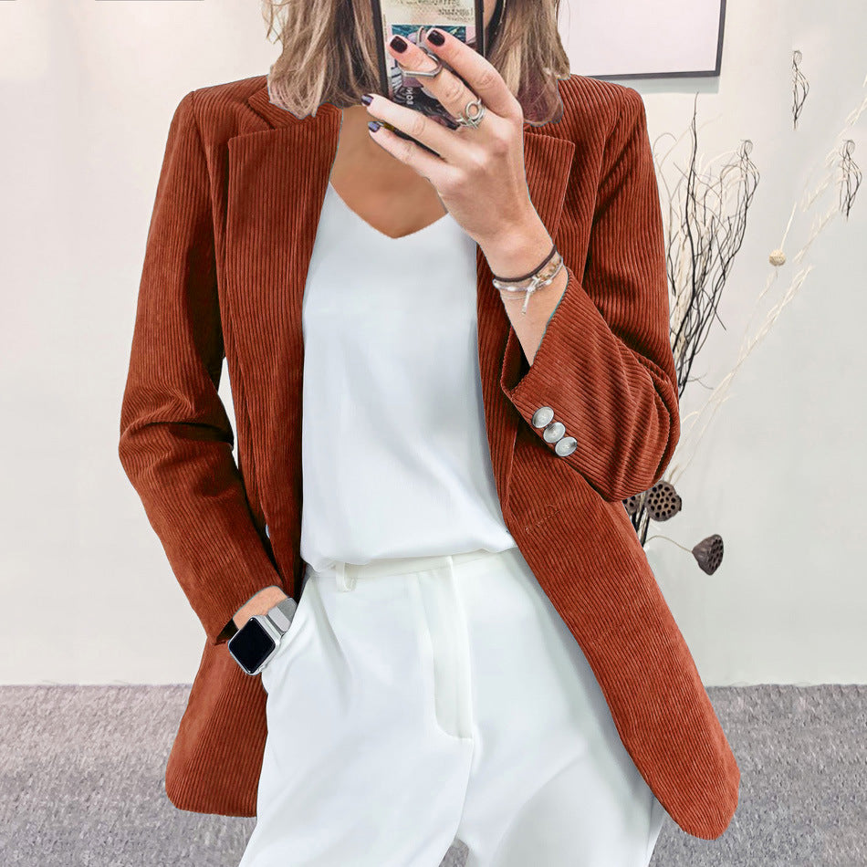 Corduroy Elegant Slim-fit Solid Color Leisure Cardigans