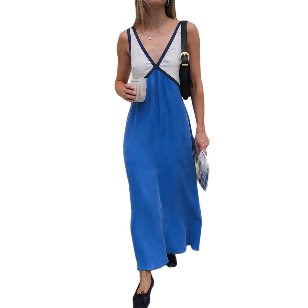 Women's Summer Loose-fitting Sleeveless Shirt Color-matching Dress Dresses