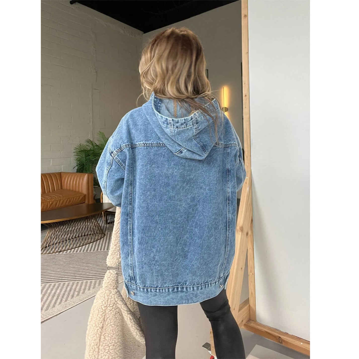 Women's Loose Hooded Pullover Denim Hoodie Sweaters