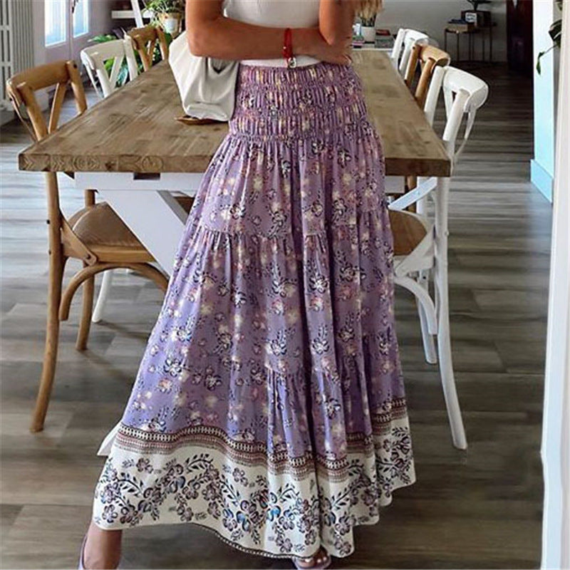 Women's Printed Casual High Waist Long Skirts