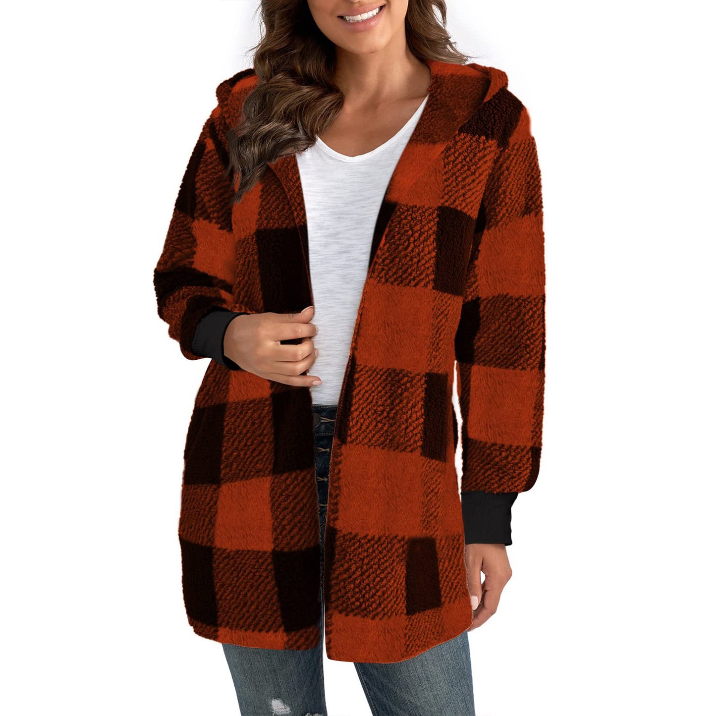 Women's Loose Plaid Color Stitching Knitted Fashion Coats