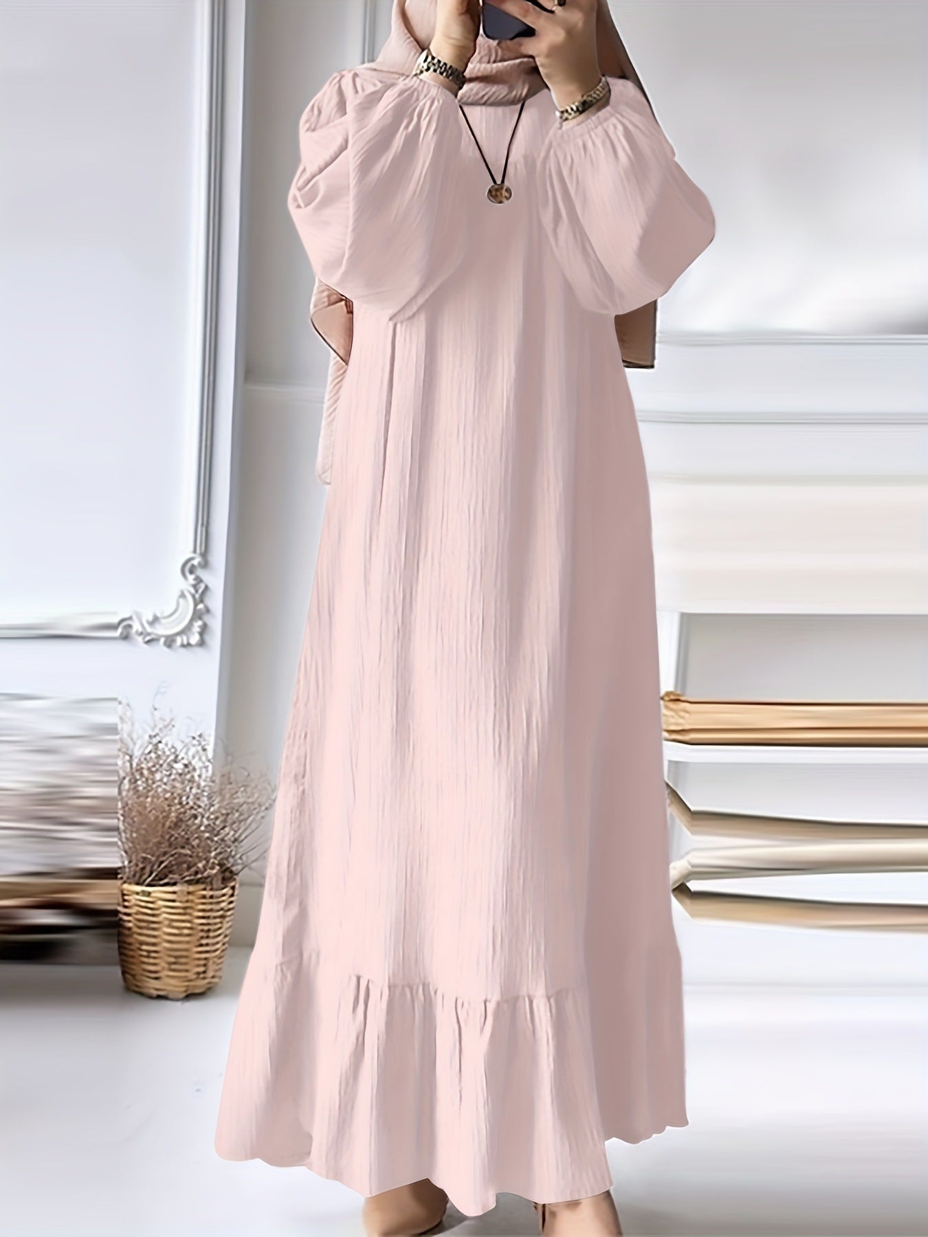 Women's Wear Robe Fashion Puff Sleeve Vintage Pocket Hem Dresses