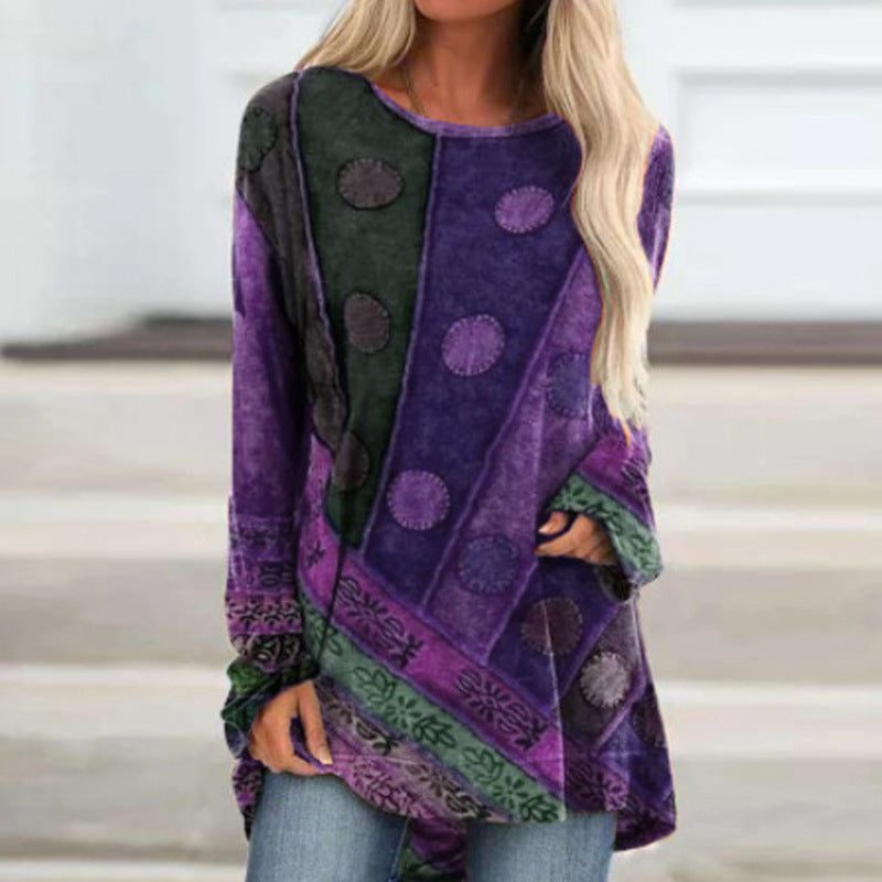 Women's Ethnic Style Printed Loose Long Sleeves Sweaters