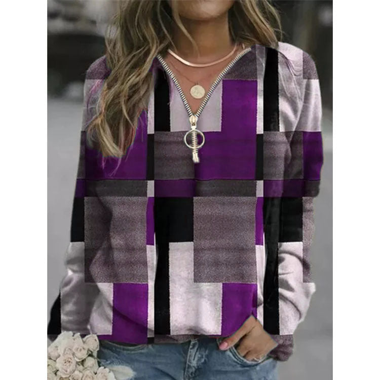 Fashion Women's Creative Plaid Fleece Pullover Sweaters