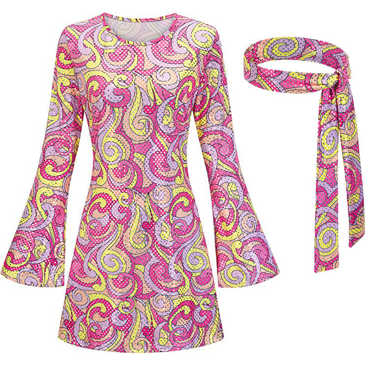 Robe imprimée hippie du siècle d'Halloween pour femmes pour costumes