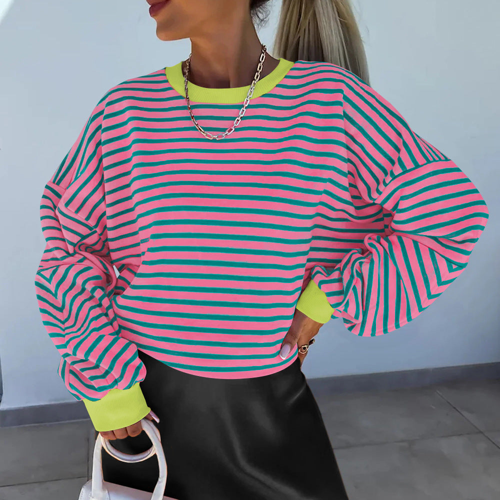 Women's Fashion Striped Round Neck Casual Warm Pullover Sweaters