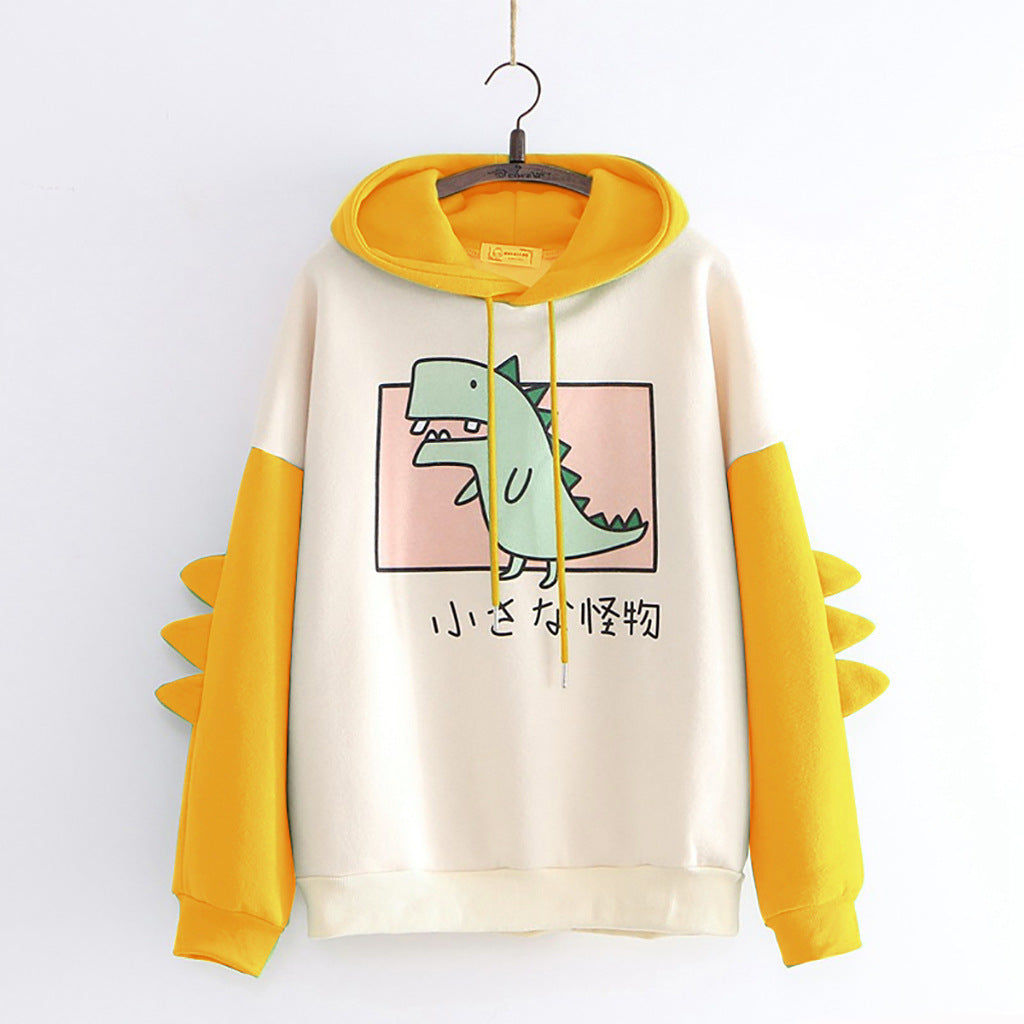 Women's Printed Dinosaur Contrast Color University Style Sweaters