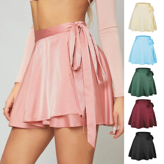 High Waist Fashion Lace-up Chiffon Satin Skirts