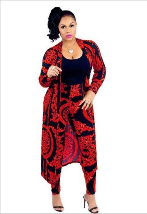 Women's New Long-sleeved Printed Cloak Two-piece Suits