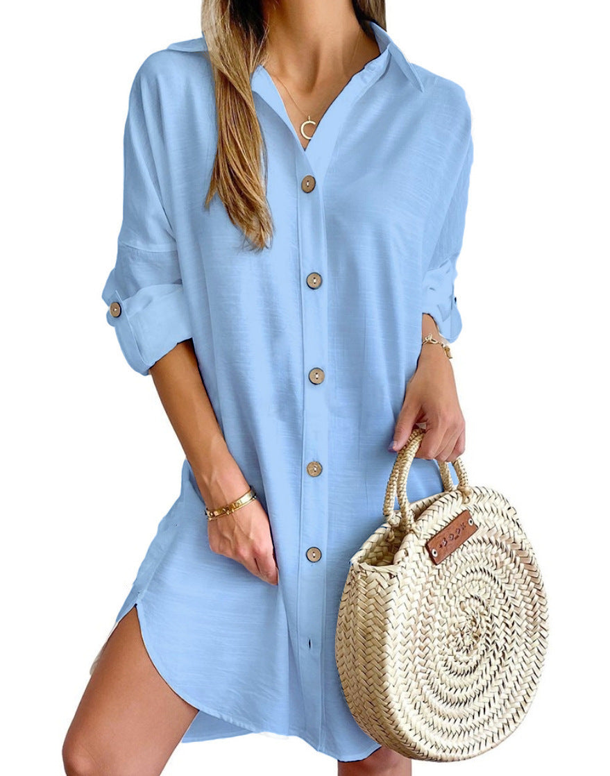 Women's Autumn Casual Long Sleeve Lapel Button Dresses