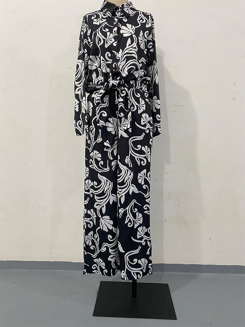 Digital Printing Long-sleeved Ribbon Trousers Two-piece Suits