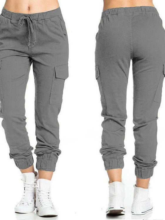 Pantalon décontracté à taille élastique et cordon fin sur le côté pour femme