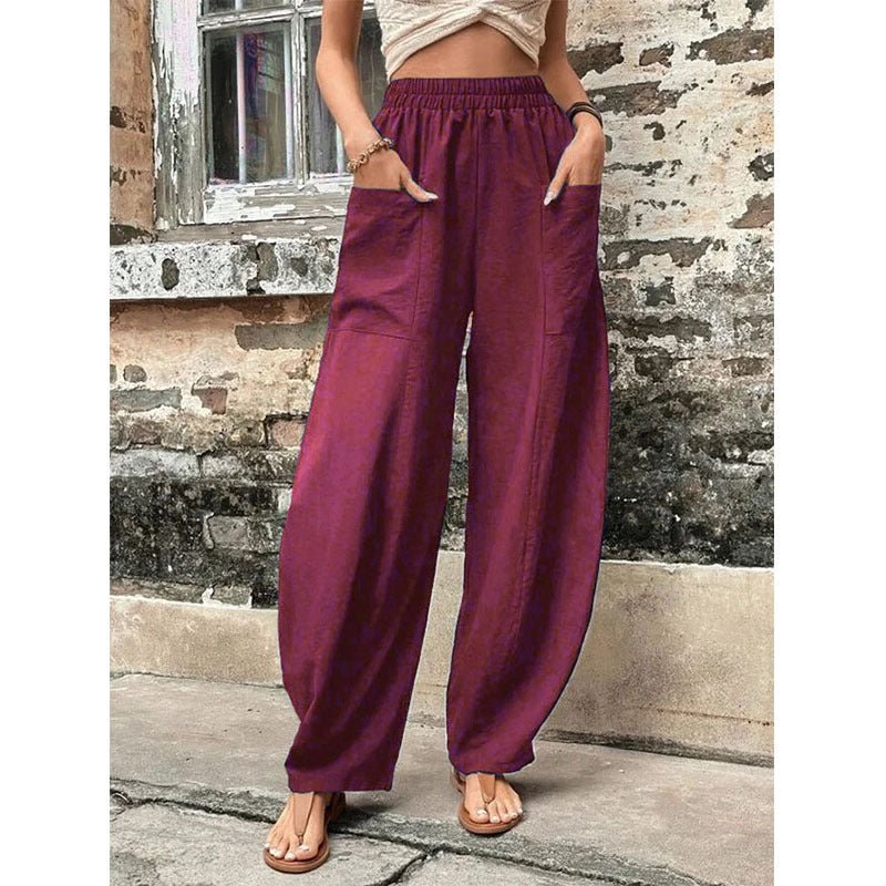 Pantalon à poches de couleur unie pour femme avec un pantalon