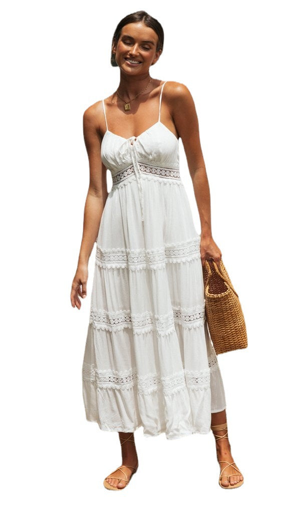 Women's Bohemian Strap Lace Stitching Large Swing Dresses