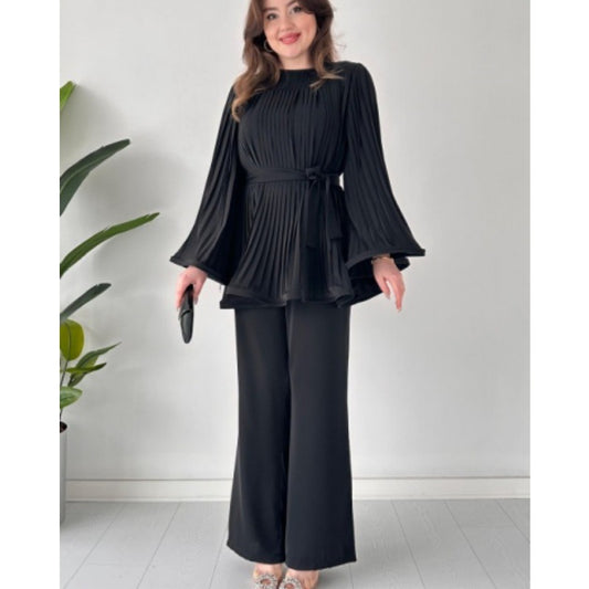 Women's Fashion Pleated Loose Wide Leg Two-piece Suits