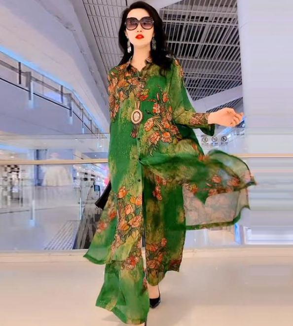 Silk Two-piece Set Fashion Loose Slimming Printed Suits