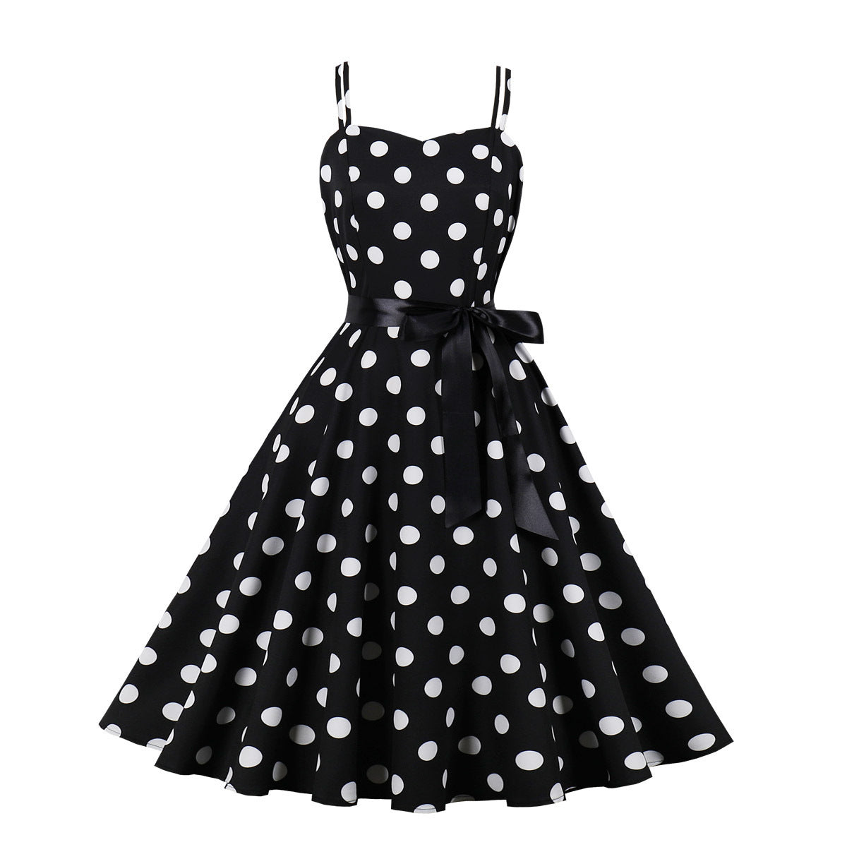 Women's Dot Dress Retro Big Swing Suspender Dresses