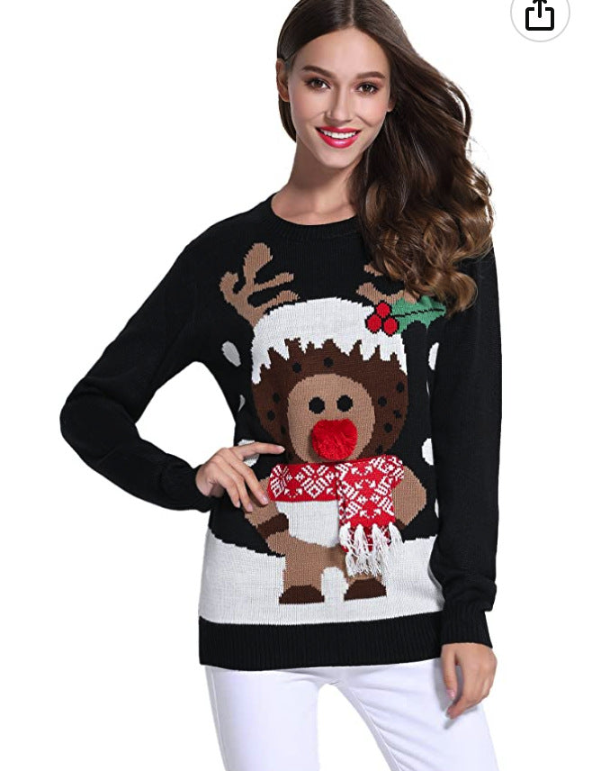 Beautiful Women's Christmas Neck Single-breasted Knitted Sweaters