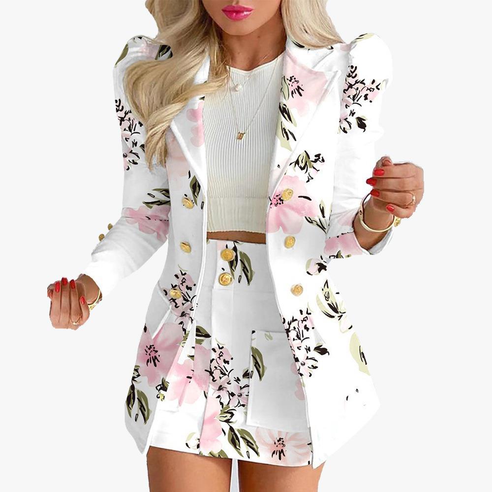 Women's Printed Princess Sleeves Commute Slim-fit Suits