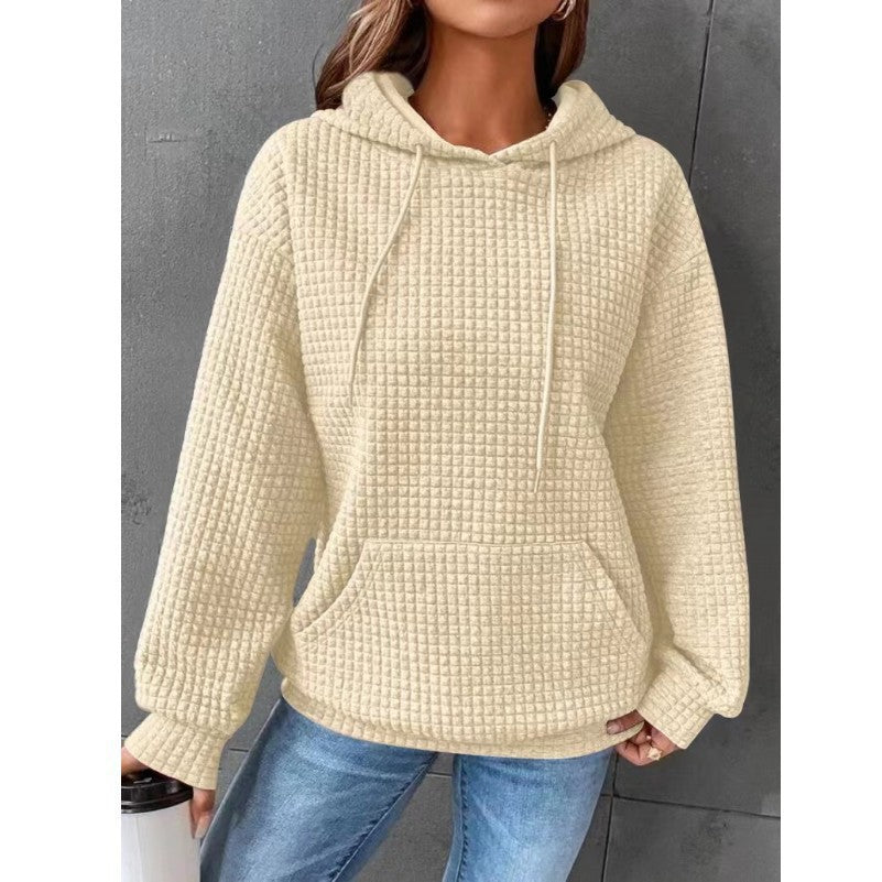 Women's Waffle Round Neck Long-sleeved Solid Color Sweaters