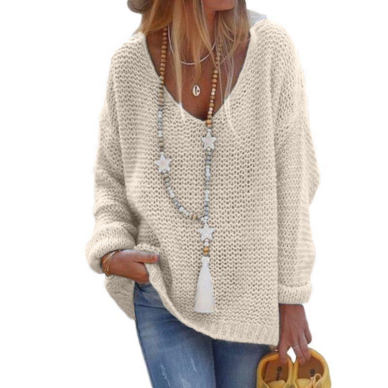 Casual Slouchy Women's V-neck Long-sleeved Knitted Sweaters