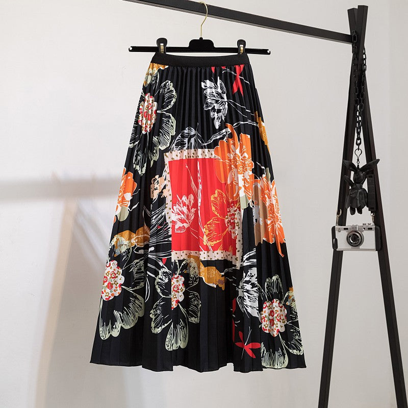 Women's New Half Printed Cartoon Pleated Skirts