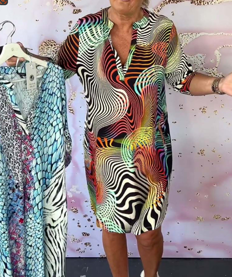 Women's Summer Fashion Sleeves Printed Dress Clothing