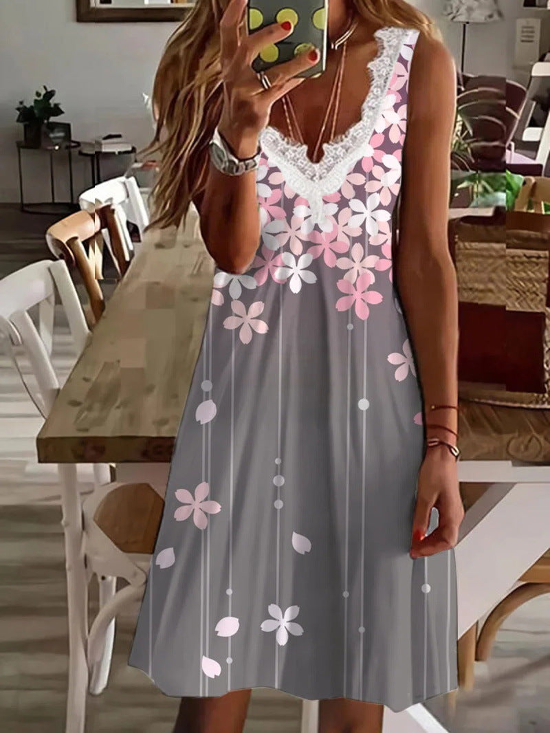 Summer Floral Fashionable Printed Sleeveless Dress Dresses