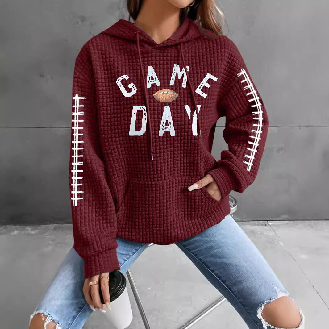 Women's Waffle Match Day Letter Print Round Sweaters