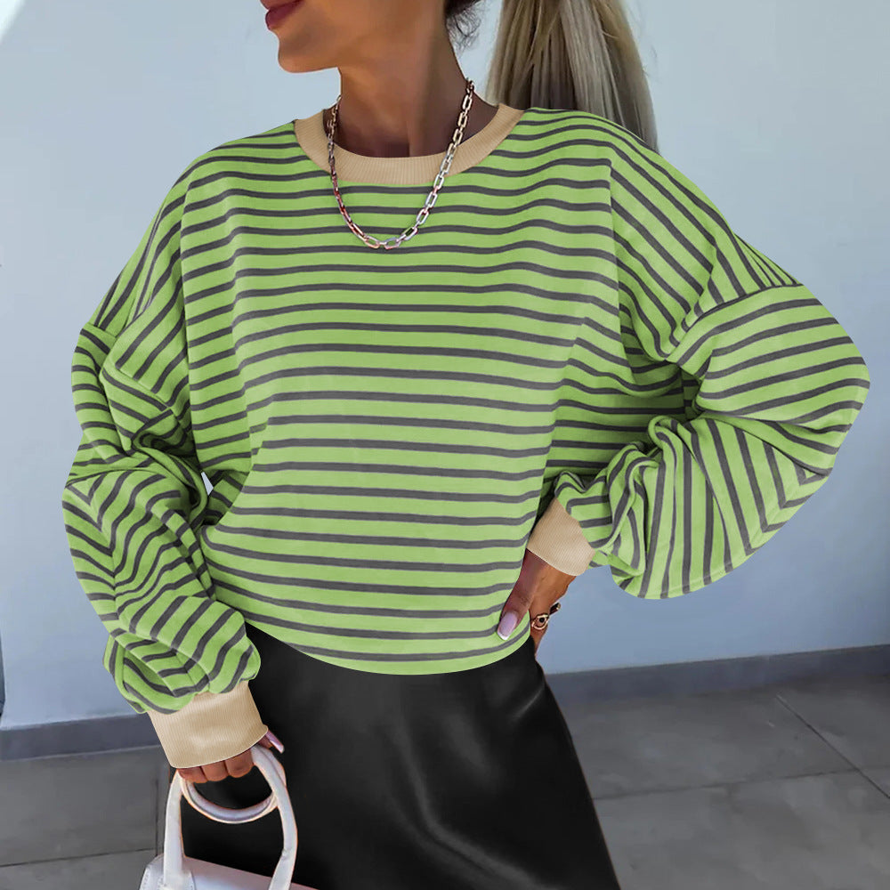 Women's Fashion Striped Round Neck Casual Warm Pullover Sweaters