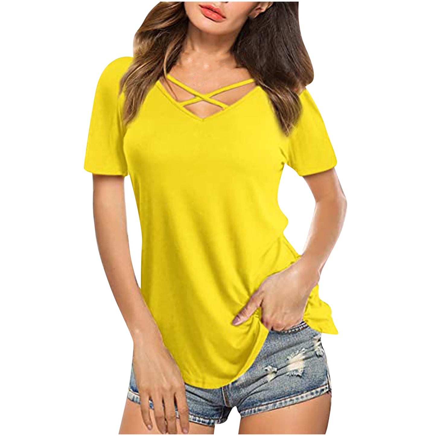 Women's Front Chest Cross Sleeve Loose T-shirt Shorts