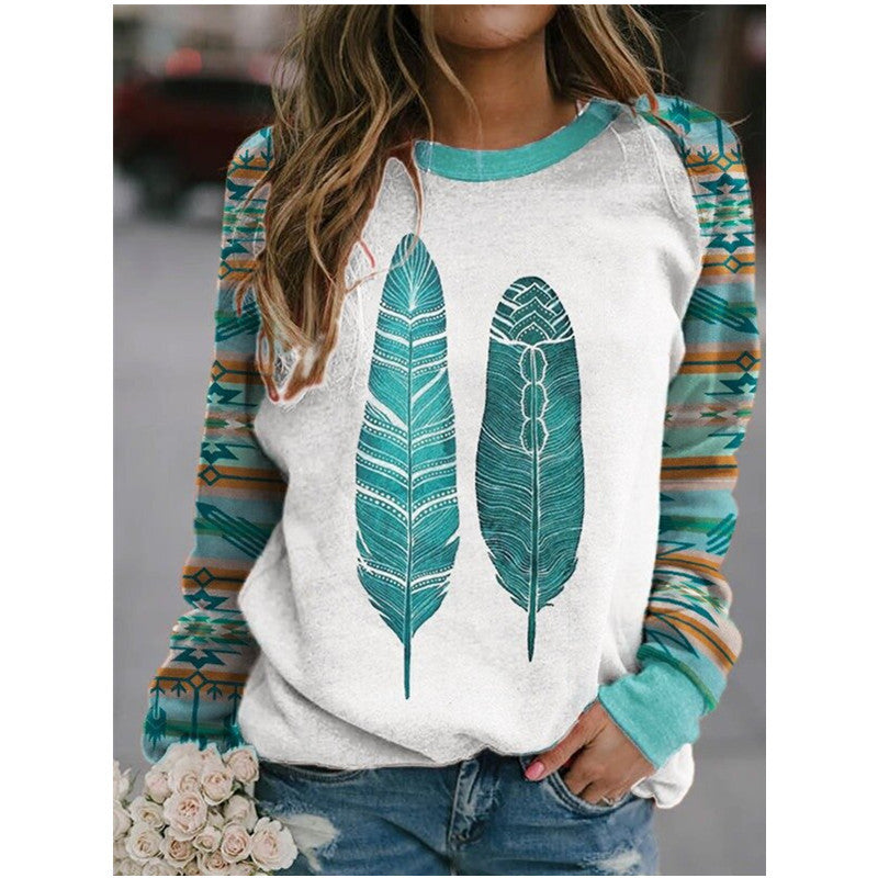 Women's Retro Printed Geometric Pattern Round Neck Long Sweaters