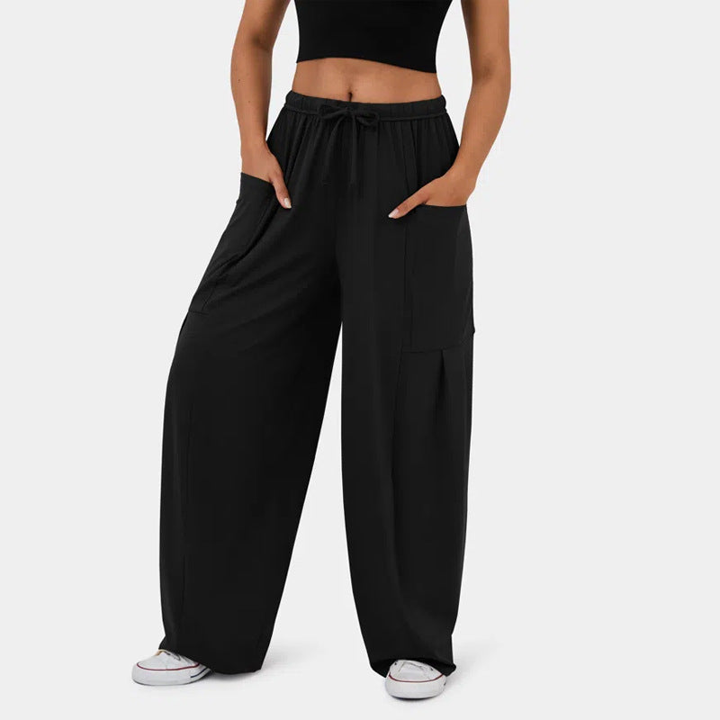 Pantalon taille haute plissé à taille élastique élégant pour femme