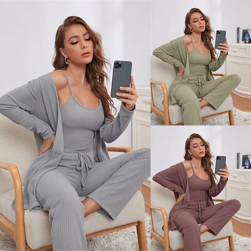 Women's Knitted Suspenders And Trousers Robe Pajamas Suits